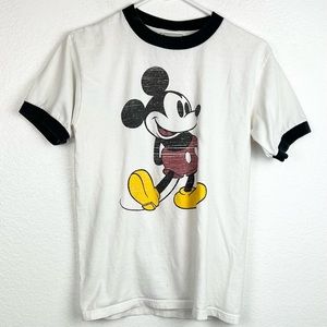 Vintage DISTRESSED Disney Mickey Mouse Ringer T Shirt SMALL